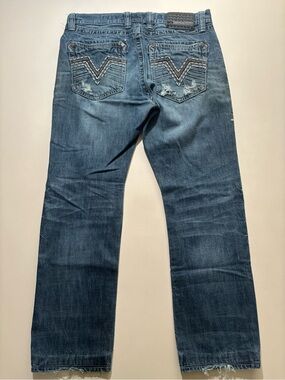 Men's affliction Distressed Blue Denim Jeans cross stitching ace style